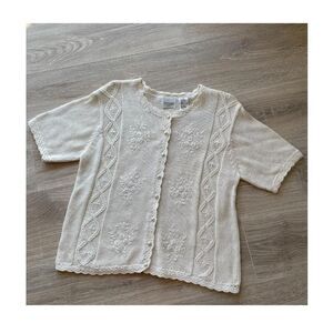 Bentley Women's Small Cream Embroidered Cardigan Sweater Pearl Bead Bride Granny